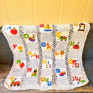 Crochet Alphabet Baby Blanket Room Shower Decor Vintage Handmade Multicolored